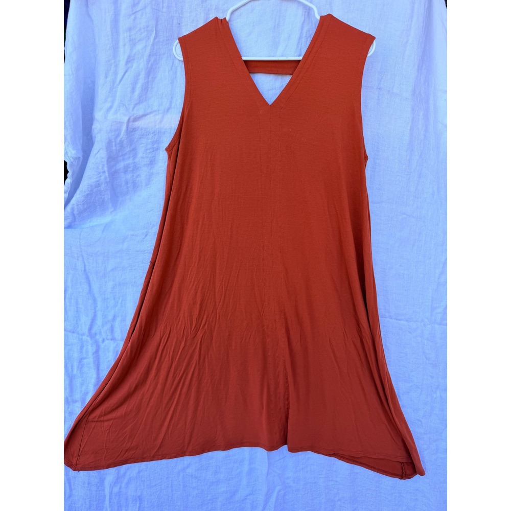Eileen Fisher Rust Orange Viscose Spandex V-Neck Sleeveless Tunic Top Large‎ L/G